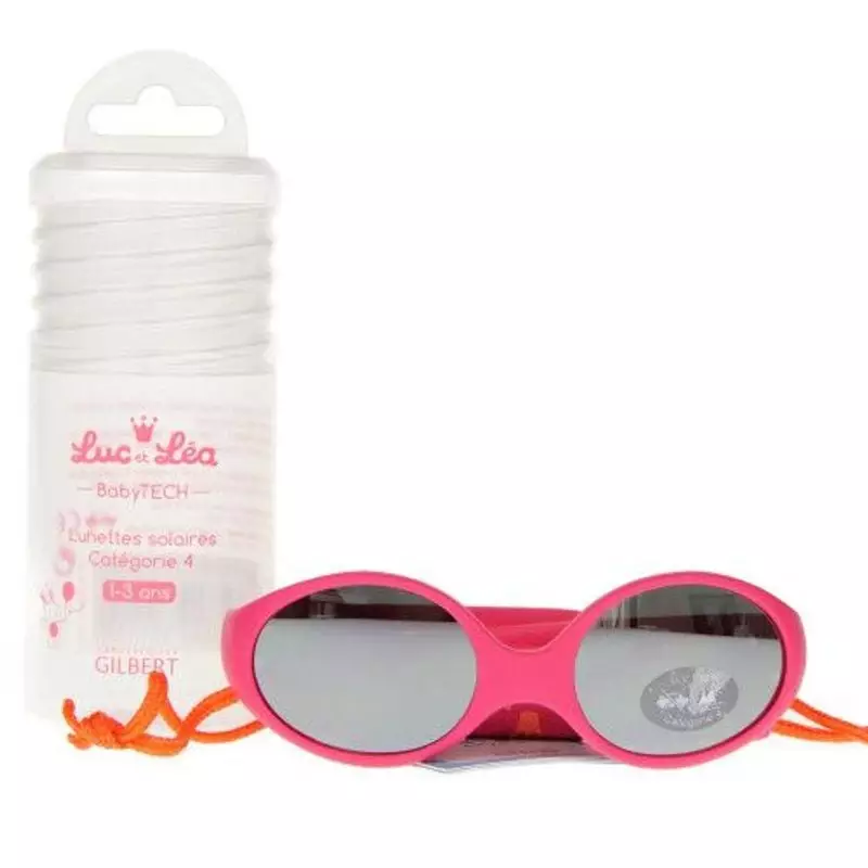 Vue de face des lunettes de soleil pour enfants Luc et Léa 1409835 avec monture rose et verres de ca