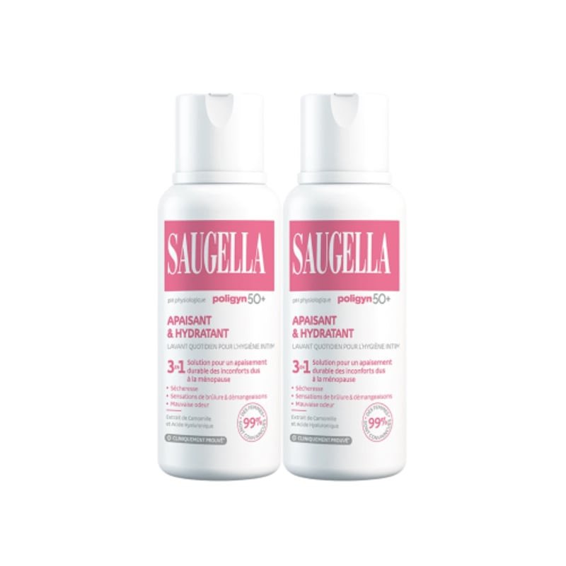 Flacon de Saugella Poligyn 50+ nettoyant intime doux pour femmes ménopausées avec action 3-en-1