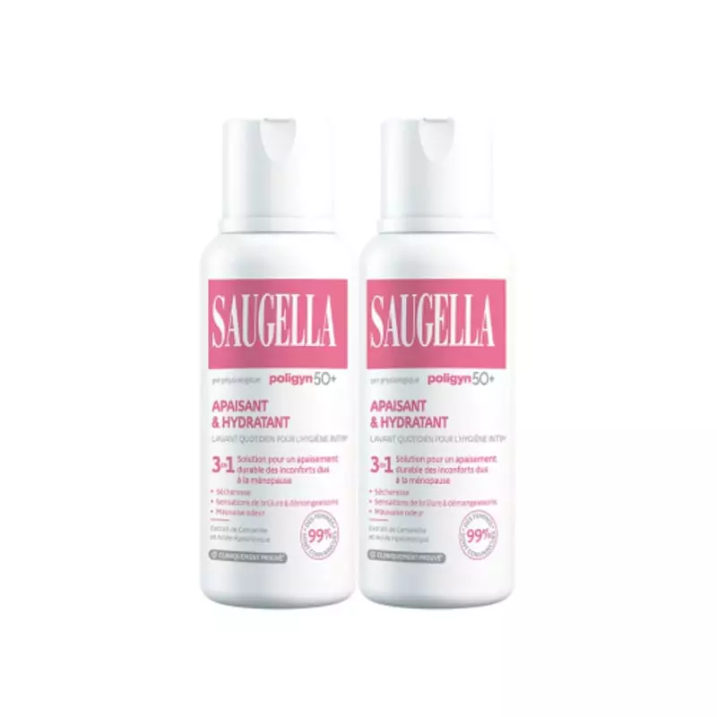 Flacon de Saugella Poligyn 50+ nettoyant intime doux pour femmes ménopausées avec action 3-en-1