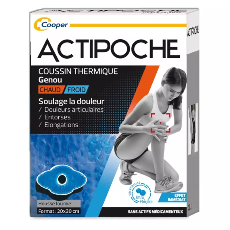 Vue avant du coussin chaud/froid Cooper 1409817 pour genou, avec coussin à microbilles