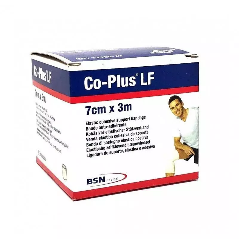 Bande cohésive BSN Medical 1409812 appliquée sur le bras, montrant un bandage auto-adhésif.