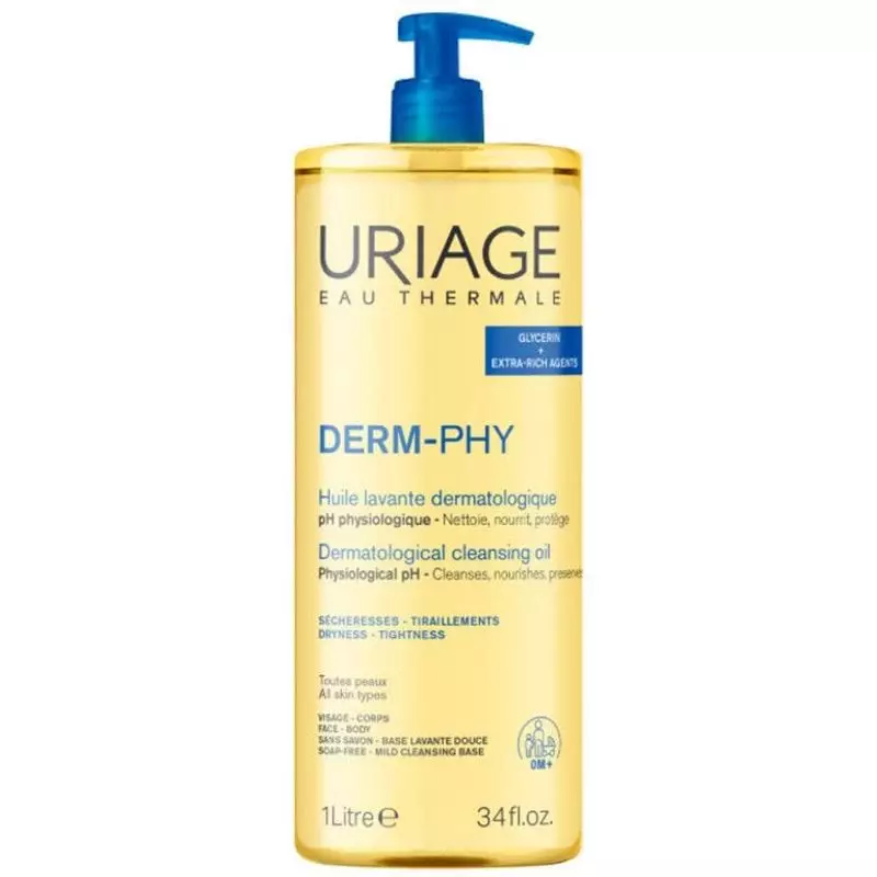 Huile lavante Uriage Derm-Phy, photo du flacon montrant l'emballage.