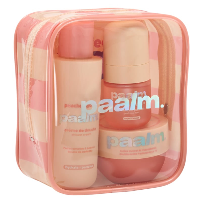 Coffret découverte PAALM Peachee Lychee avec gel douche 100 ml, crème corps 75 ml et brume parfumée 
