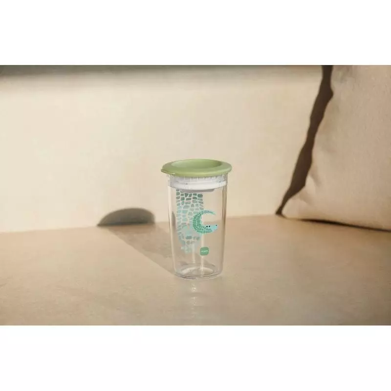 Ensemble de trois verres d'apprentissage MAM 290ml en bleu, vert et orange disposés ensemble.