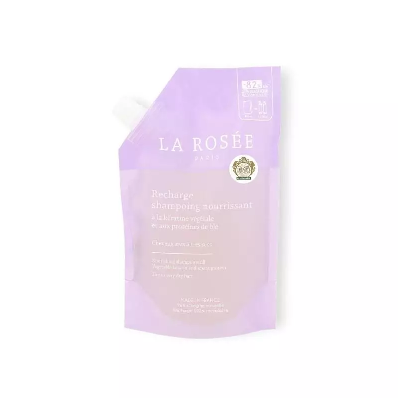 Vue de face de la recharge de shampoing nourrissant La Rosée 400ml sur fond blanc
