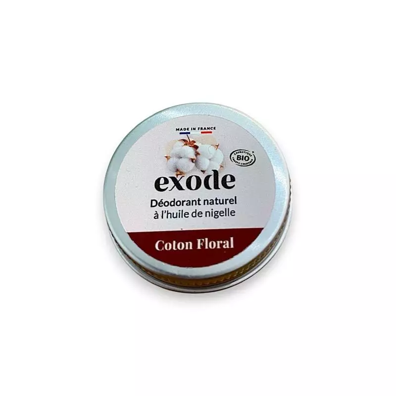 Baume déodorant Exode 1454427, pot ouvert sans couvercle montrant la texture du baume.