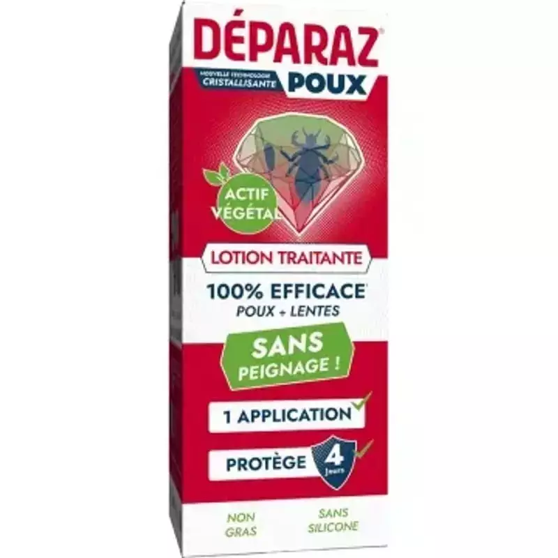 Packshot du flacon de Déparaz Poux Lotion traitante familiale 200ml, un produit anti-poux naturel à 