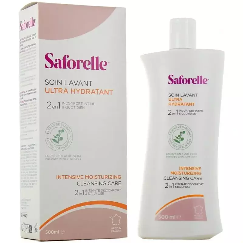 Gros plan de la pompe doseur Saforelle Soin Lavant Ultra Hydratant