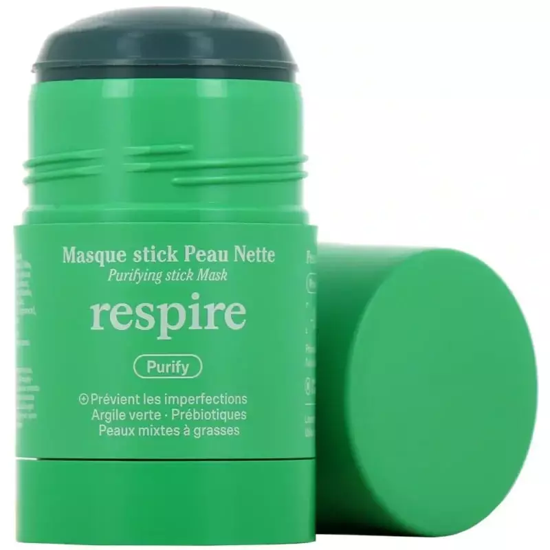 Angle latéral de l'emballage du masque purifiant Respire 1869535 mettant en valeur son design zéro d