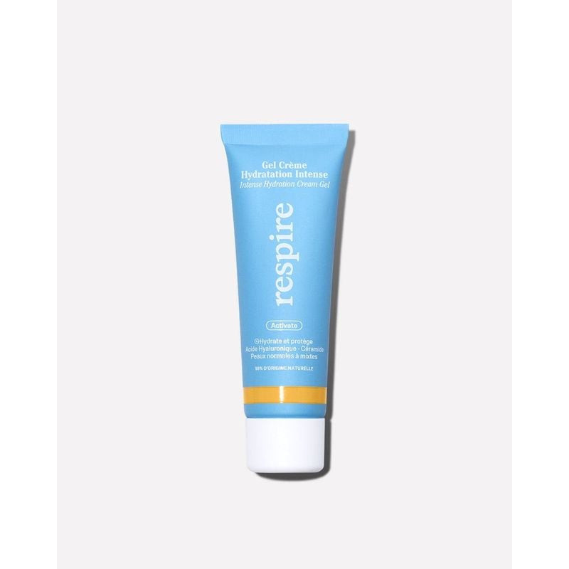 Packshot du Respire Gel Crème Hydratation Intense 1869530, dans un pot blanc avec un couvercle bleu 
