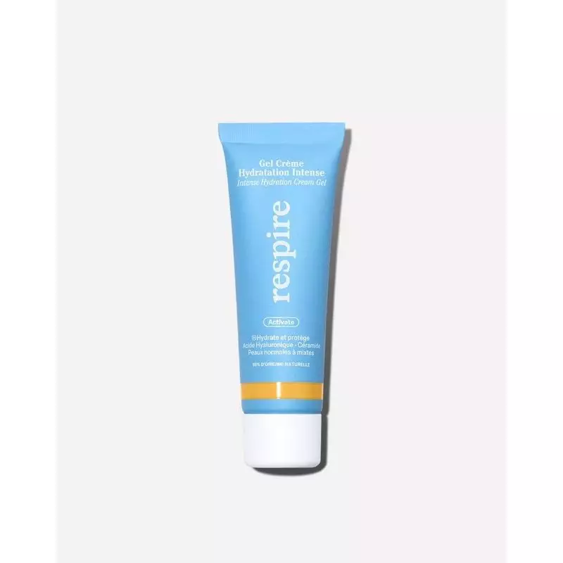 Packshot du Respire Gel Crème Hydratation Intense 1869530, dans un pot blanc avec un couvercle bleu 