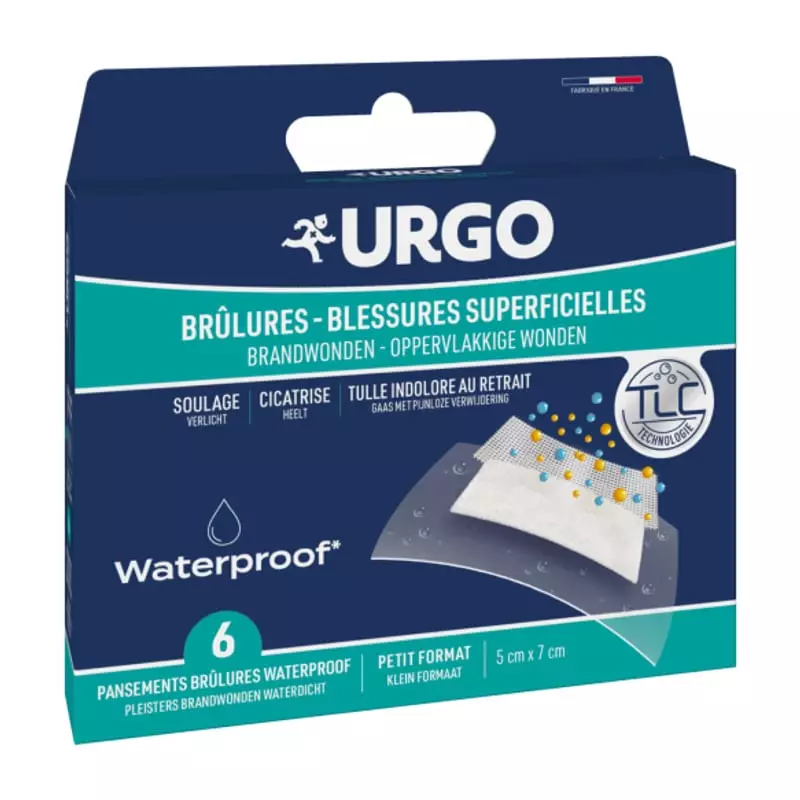 Dos de la boîte de pansements URGO 1869723 montrant les détails du produit et les instructions d'uti