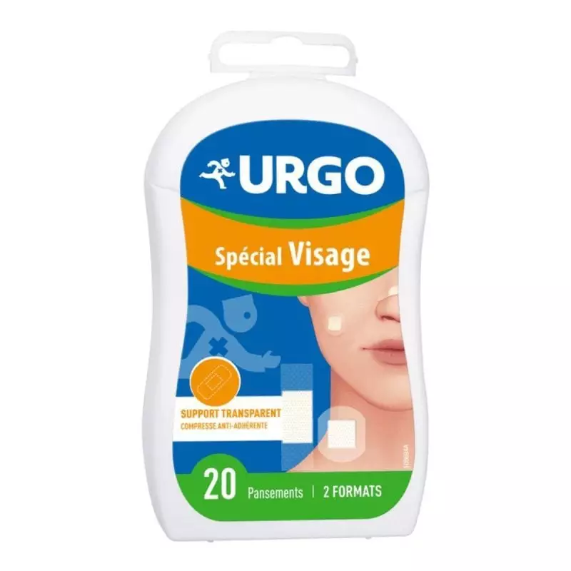 Gros plan d'un pansement facial transparent couleur chair avec support micro-perforé.