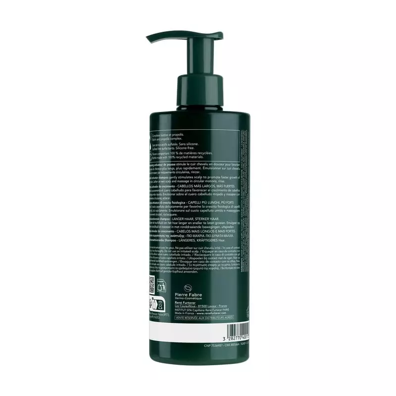 Gros plan du bouchon et de la buse du shampoing Triphasic Active Grow de René Furterer.