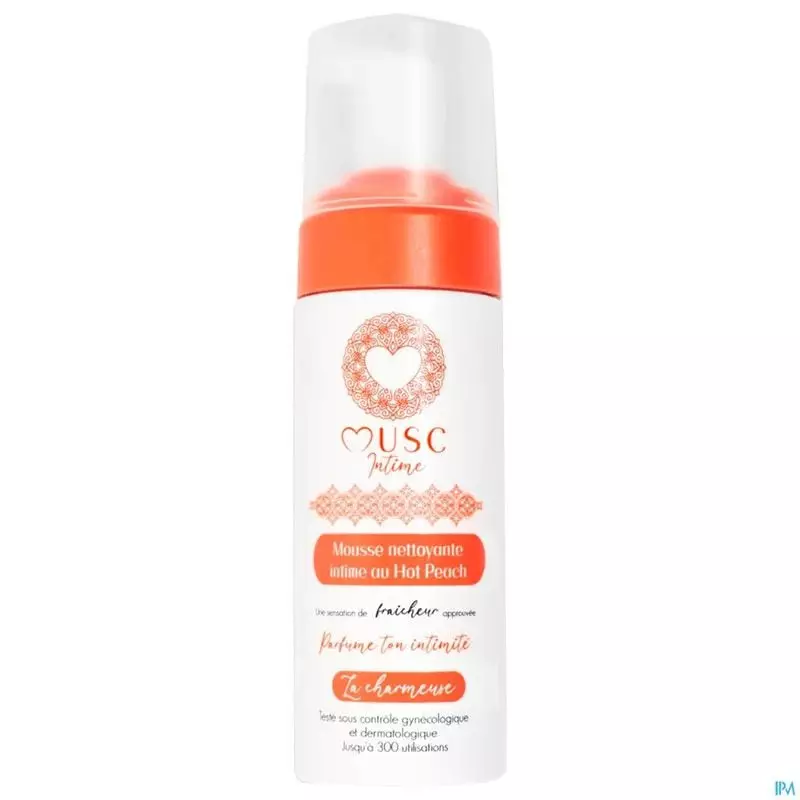 Packshot de la Mousse Nettoyante Intime Hot Peach de Musc Intime, un nettoyant doux au pH physiologi