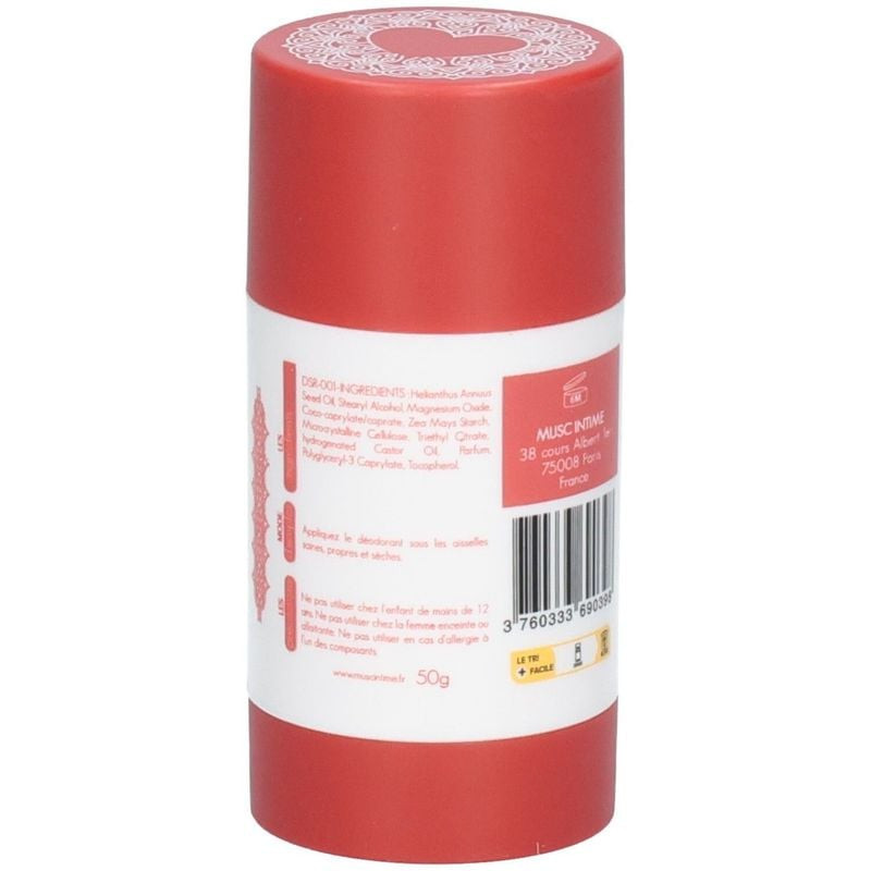 Packshot du Déodorant Naturel Rose Mystik de Musc Intime, un déodorant solide naturel dans un conten