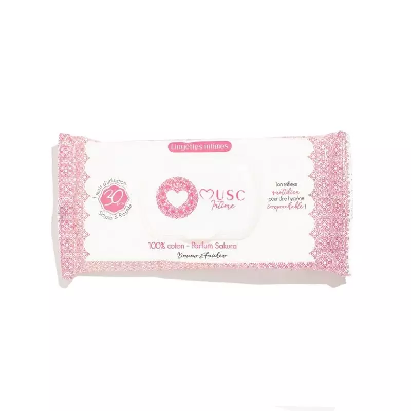 Musc Intime Sakura lingettes intimes - vue de face de l'emballage de 30 lingettes