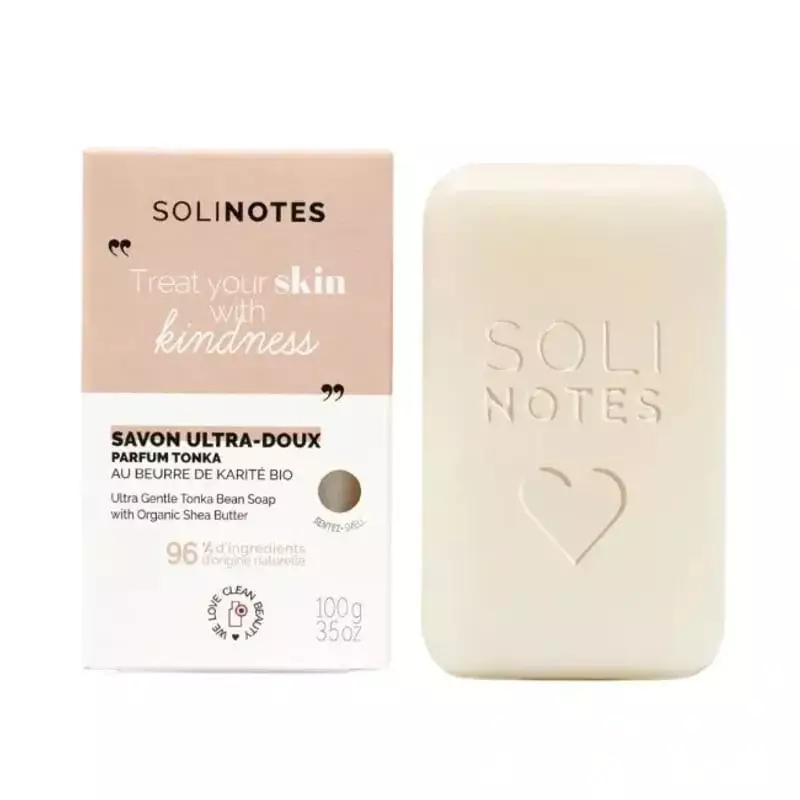 Vue arrière de l'emballage du savon solide Solinotes 1987239 montrant la liste des ingrédients