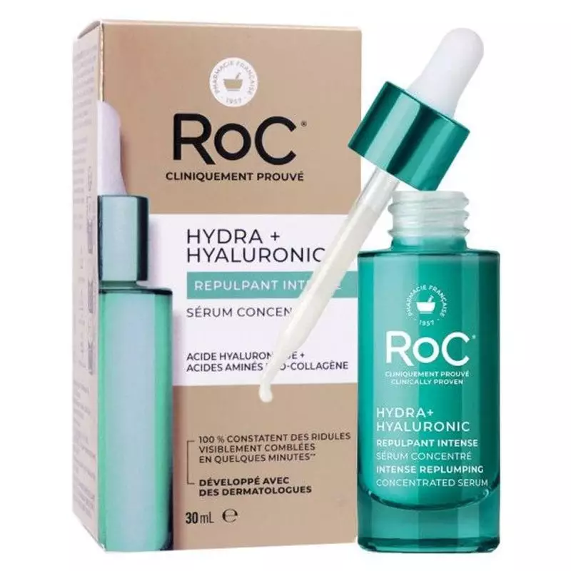 Sérum anti-âge RoC 1987235, packshot avec flacon compte-gouttes en verre sur fond blanc