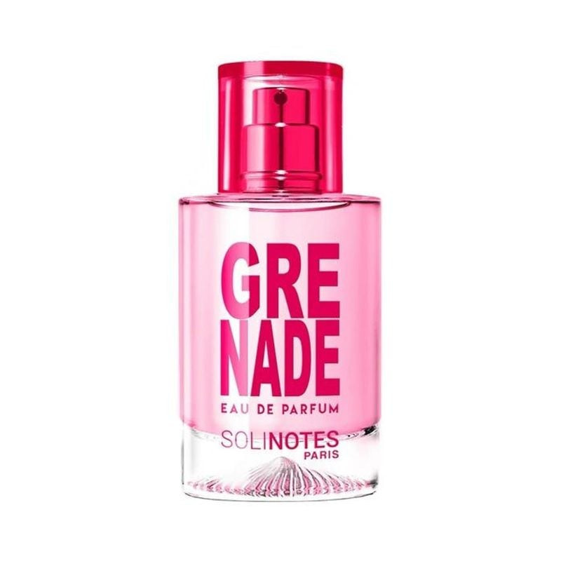 Packshot Solinotes Eau de Parfum Grenade, parfum fruité et vibrant en flacon transparent à étiquette