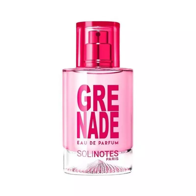 Packshot Solinotes Eau de Parfum Grenade, parfum fruité et vibrant en flacon transparent à étiquette