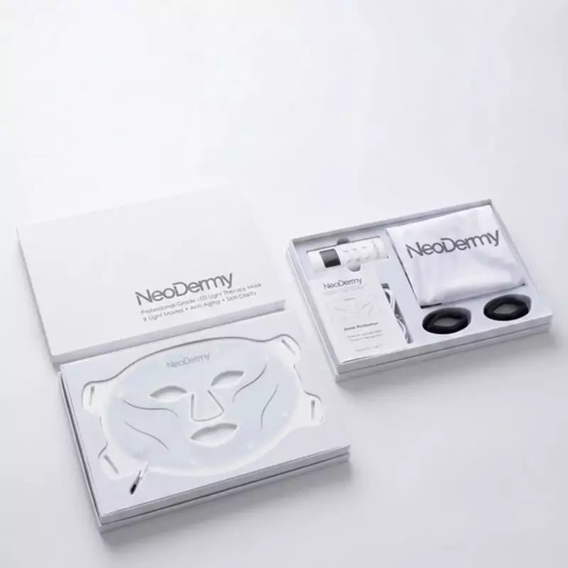 Photo du masque LED NeoDermy 1990162 sur fond blanc montrant le design ergonomique en silicone.