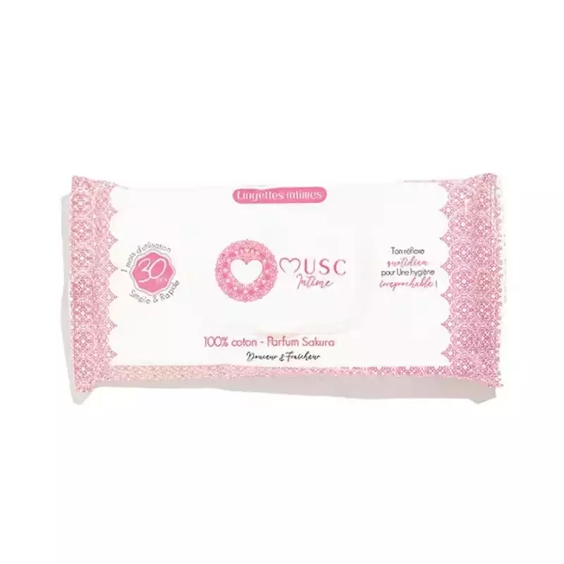 Packshot des lingettes intimes naturelles Musc Intime 1990158 au parfum sakura, montrant le design d