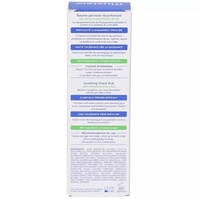 Gros plan détaillé de la texture du Baume Pectoral Réconfortant Mustela 1991762 montrant un baume li
