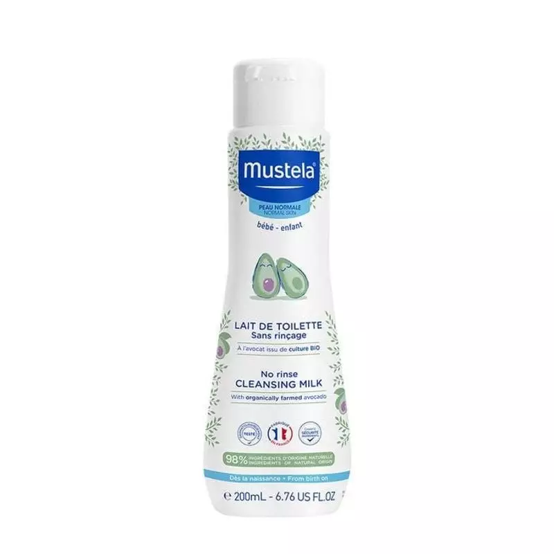 Flacon de Lait de toilette sans rinçage Mustela 200 ml pour un nettoyage doux du visage et du siège 