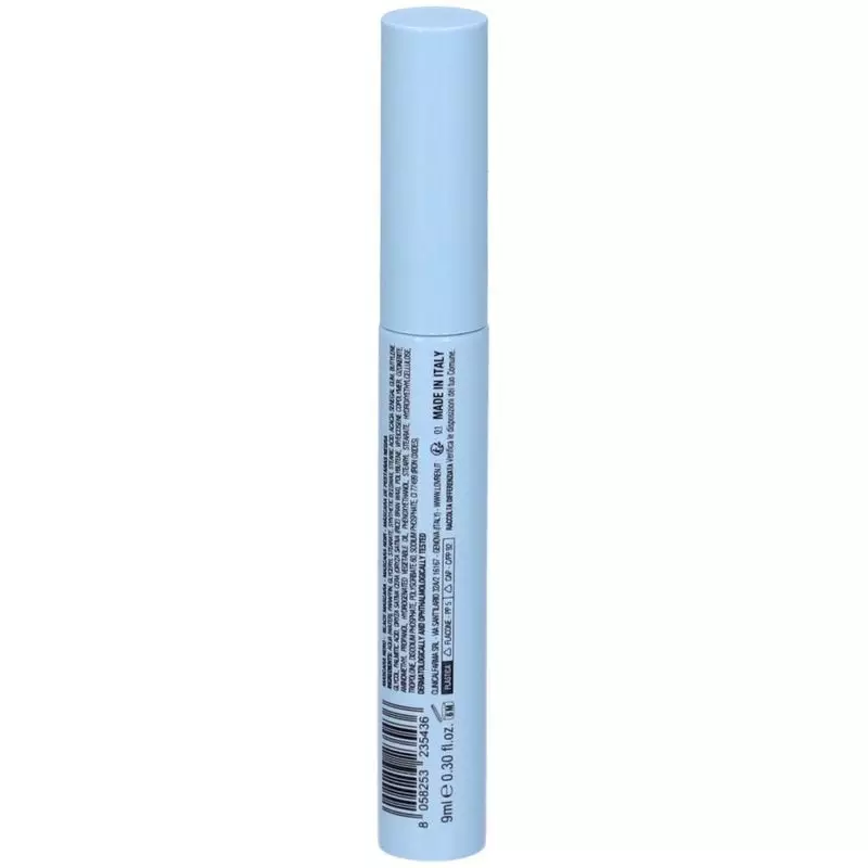 Mascara Lovren Noir Infinity en vue de côté, montrant la forme incurvée du tube et la texture de la 