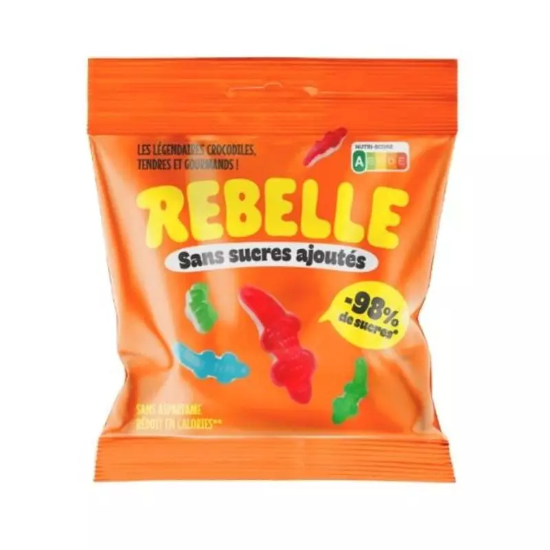Paquet de bonbons crocodiles sans sucres Rebelle aux couleurs assorties
