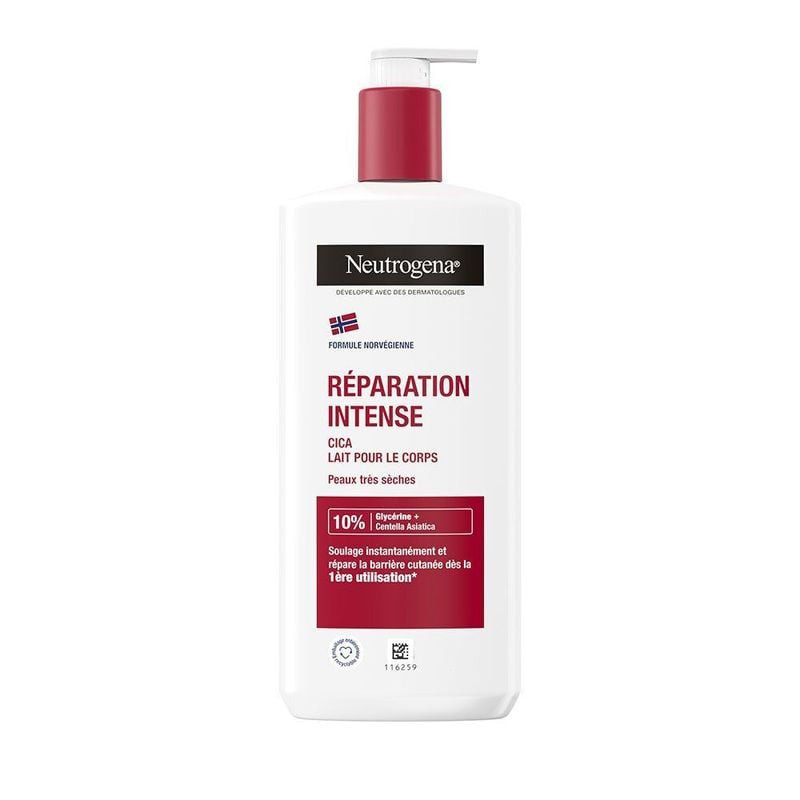 Flacon du Lait Corps Réparation Intense Cica Neutrogena pour peaux très sèches, 400ml