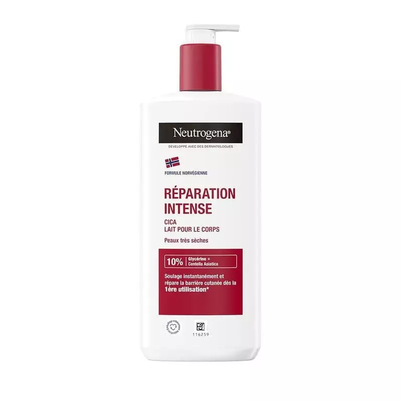 Flacon du Lait Corps Réparation Intense Cica Neutrogena pour peaux très sèches, 400ml