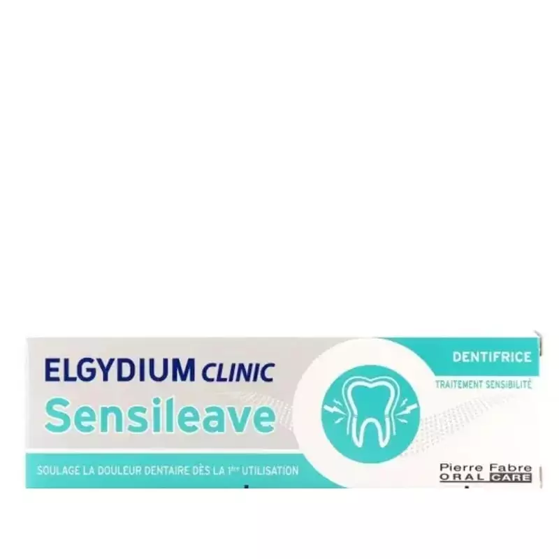 Détail de la texture du dentifrice Elgydium Clinic Sensileave et de la protection au Fluorinol
