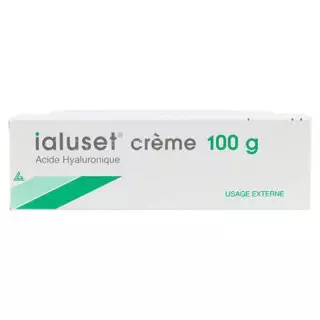 Tube de crème Ialuset à 0,2% d'acide hyaluronique, crème cicatrisante d'IBSA Pharma, vue de face