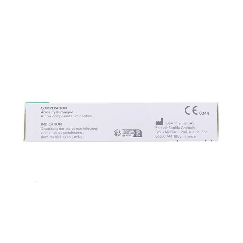 Tube ouvert de crème Ialuset sans bouchon, prête à appliquer sur la plaie.