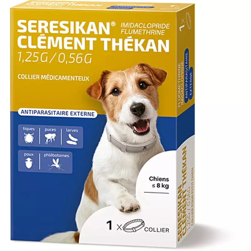 Photographie du collier antiparasitaire Clément Thékan Seresikan pour petits chiens jusqu'à 8 kg, lo
