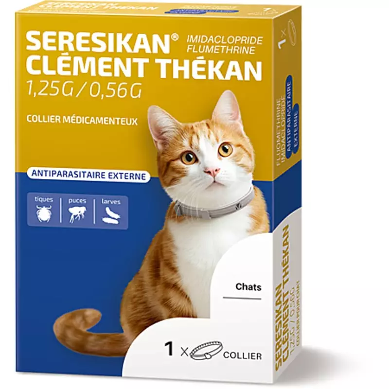 Collier antiparasitaire Clément Thékan pour chat, protection longue durée contre les puces et les ti