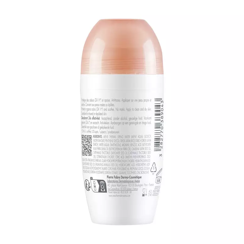 Gros plan de l'applicateur roll-on du Déodorant Avène 24h montrant la bille et l'embout.