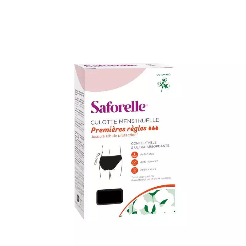 Saforelle 2005579 culotte menstruelle pour adolescentes, vue de côté montrant la coupe et la taille 