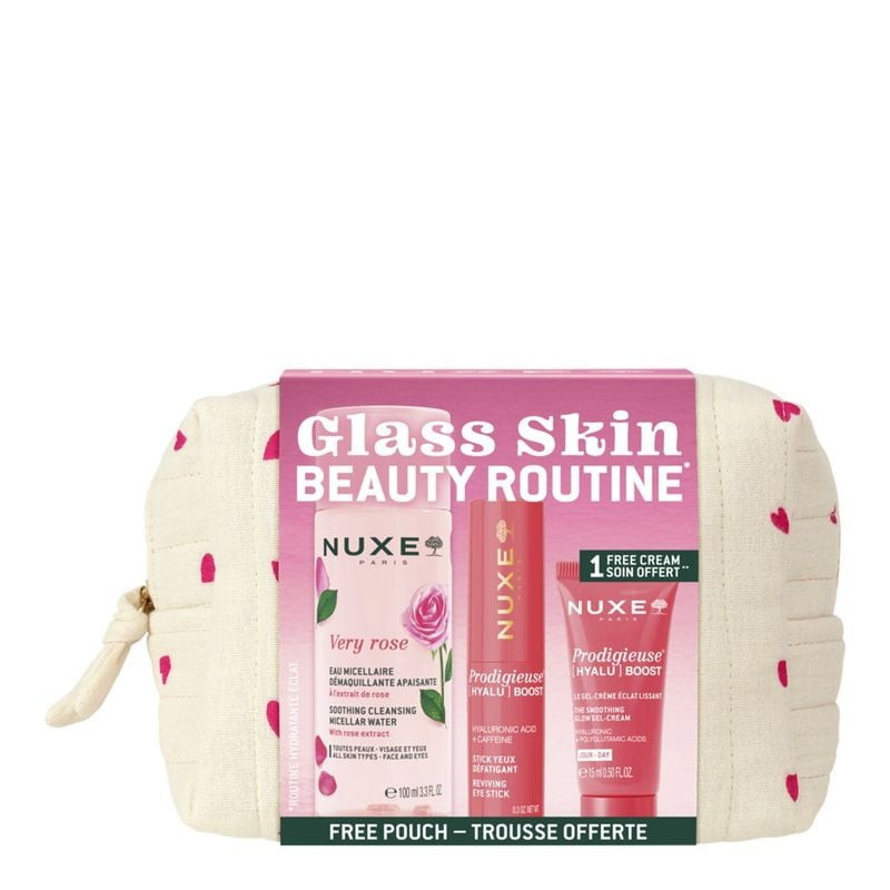 Coffret routine beauté Nuxe Glass Skin avec eau micellaire, stick yeux et gel-crème