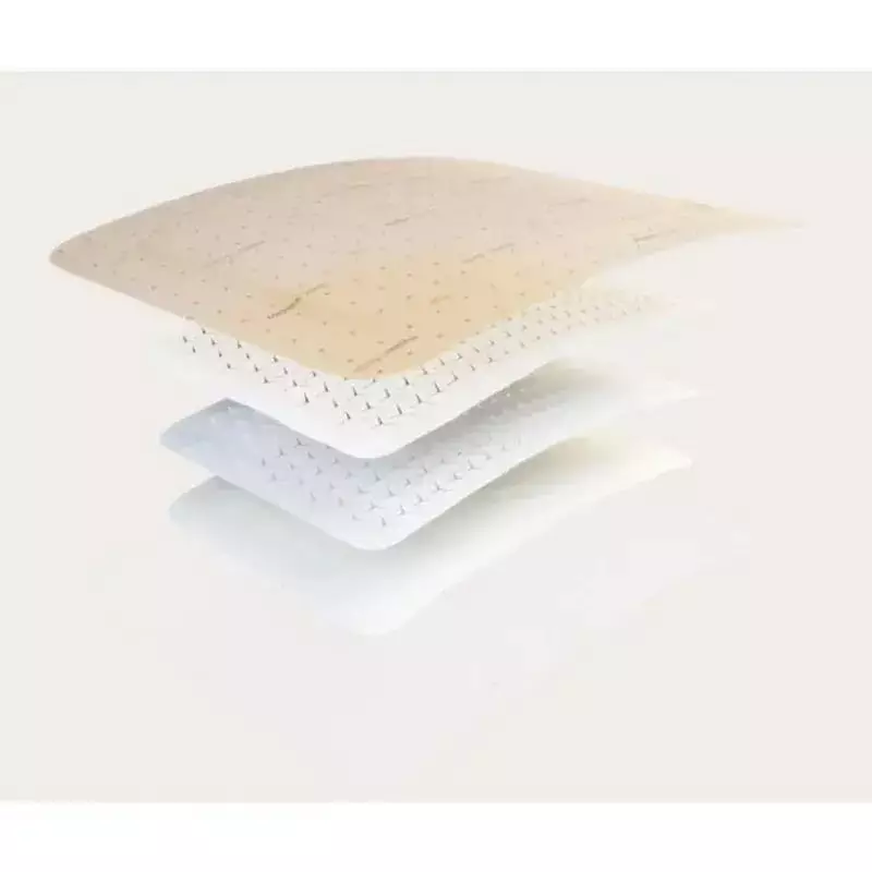 Gros plan du Mölnlycke Mepilex Border Flex 2013944 : mousse 5 couches et bord adhésif, fixation sûre