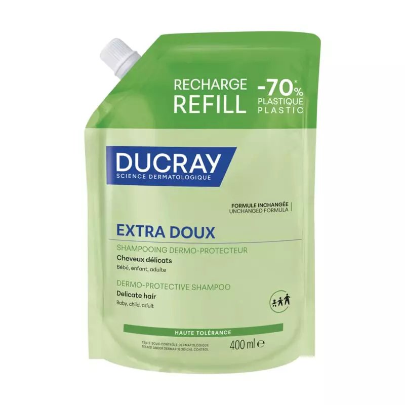 Packshot avant du shampooing dermo-protecteur Ducray Extra-Doux 400 ml éco-recharge