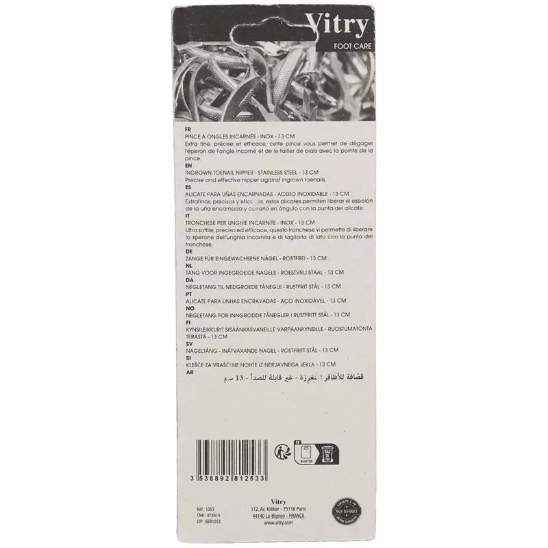 Détail de la Vitry Pince à ongles incarnés inox, bec effilé et finement travaillé