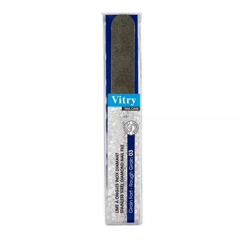 Packshot de la lime à ongles inox diamant Vitry n°03, une lime en acier inoxydable à grain fort avec