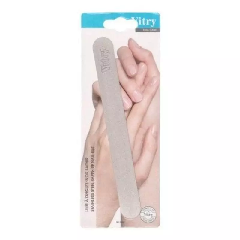 Gros plan sur les deux surfaces de la lime à ongles Vitry 2067646 – grain moyen 150 et grain fin 240