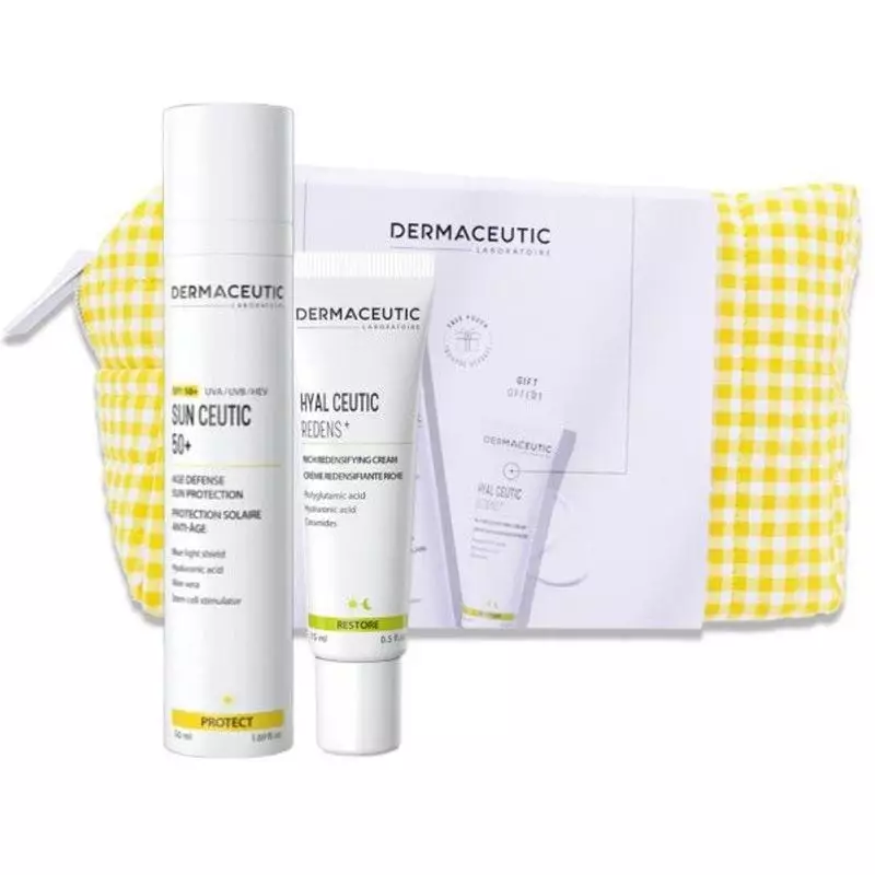 Crème solaire Sun Ceutic 50+ et sérum Hyal Ceutic Redens+ du coffret d'été Dermaceutic