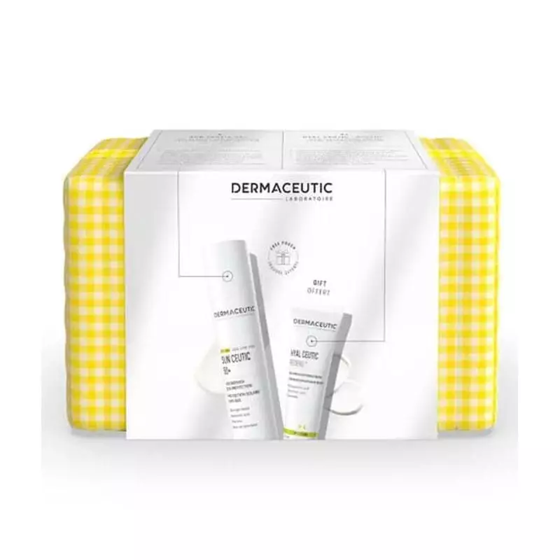 Gros plan sur le tube de crème solaire visage Sun Ceutic 50+ du Coffret Été