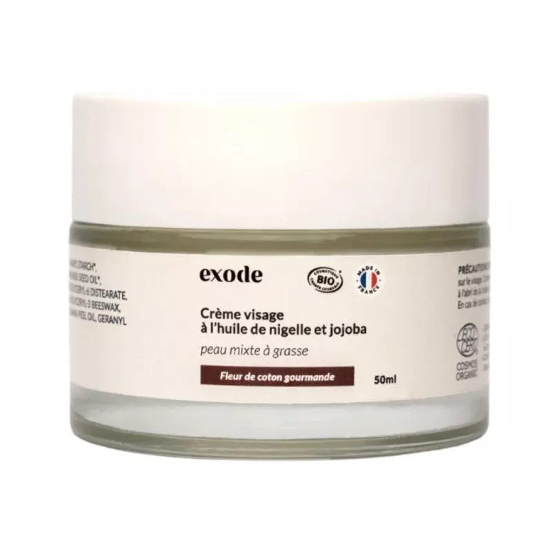 Crème visage à l'huile de nigelle fleur de coton Exode - Peaux mixtes à grasses - 50ml