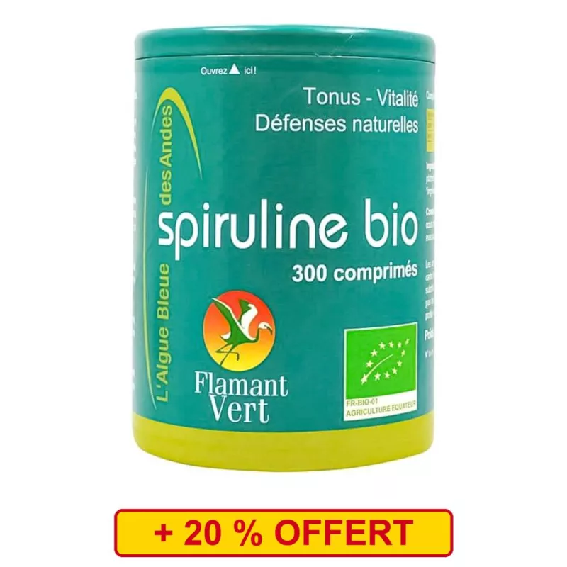 Spiruline Bio Flamant Vert - Tonus, vitalité & défenses naturelles - 300 comprimés + 60 Offerts